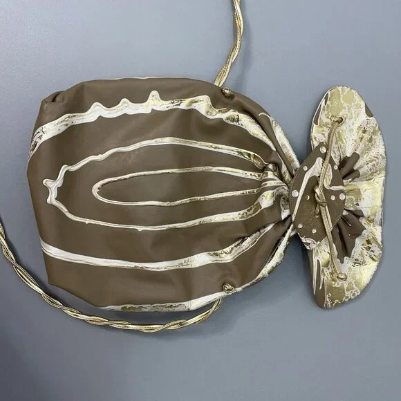 Vintage 80s Terry Toni Shoulder Bag Purse Hand Painted White Gold Leather Brown - Picture 10 of 16